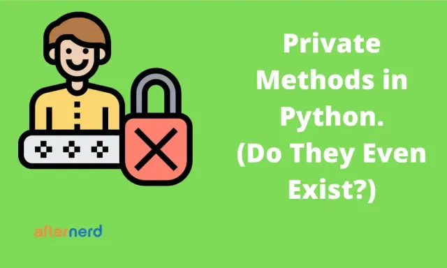 Ikona postaci z kłódką i hasłem, obok tekst "Private Methods in Python. (Do They Even Exist?)".