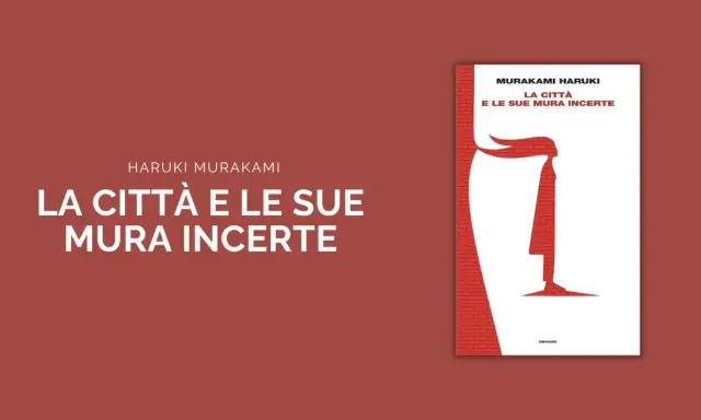 La copertina del libro "La città e le sue mura incerte" di Haruki Murakami, con una figura stilizzata che emerge da un muro di mattoni rossi.