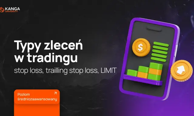Zlecenie giełdowe typu stop loss, trailing stop loss i limit na ekranie telefonu z wykresem i monetami. Poziom średniozaawansowany.