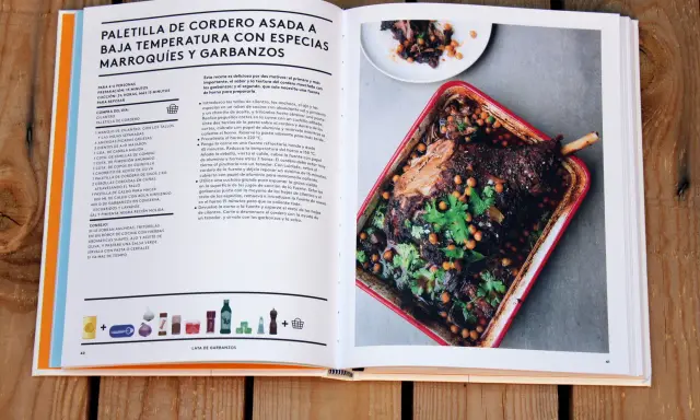 Paletilla de cordero asada con garbanzos y especias marroquíes. Recetas con ingredientes básicos para un plato delicioso.