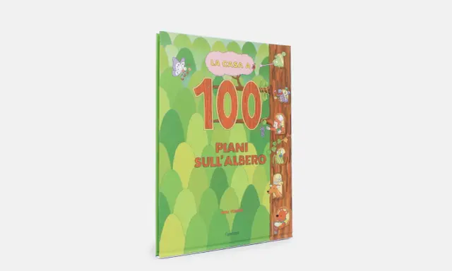 Copertina del libro "La casa a 100 piani sull'albero" con simpatici animali che abitano in un albero.
