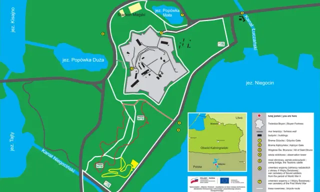 Odkryj malownicze **giżycko trasy rowerowe** wokół jezior Kisajno, Tajty i Niegocin. Mapa pokazuje szlaki MTB i piesze.