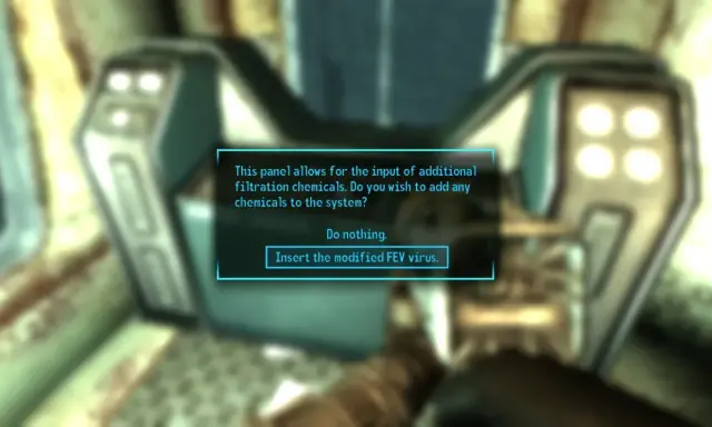 Interfejs w grze Fallout 3 DLC pozwala na dodanie zmodyfikowanego wirusa FEV.