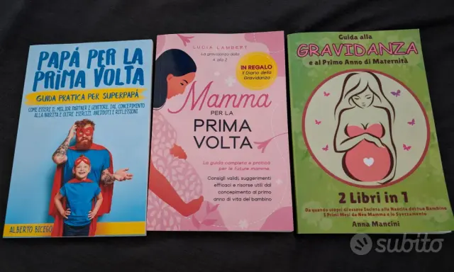 Tre libri per futuri genitori: "Papà per la prima volta", "Mamma per la prima volta" e "Guida alla gravidanza". Perfetti libri da leggere in gravidanza.