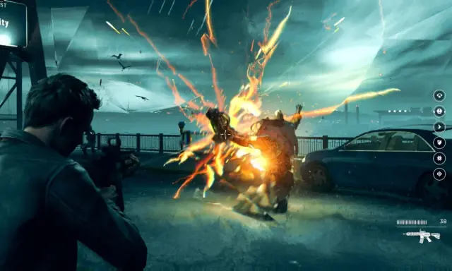 Jack Joyce walczy z wrogiem w wybuchu energii. Spolszczenie Quantum Break zapewnia immersję w tę akcję.
