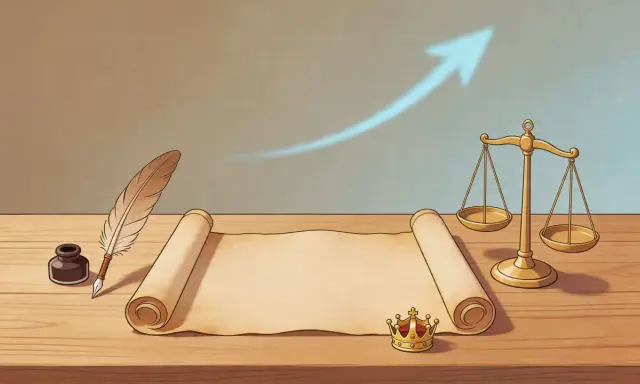Un rotolo di pergamena, una piuma, un calamaio, una corona e una bilancia. L'immagine evoca il concetto di "statuto albertino cos'è" e la sua importanza storica.
