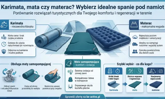 Jak działa mata samopompująca: odkręć zawór, poczekaj, zwiń od strony przeciwnej do wentyla, usuwając powietrze. Idealna na wyprawy.