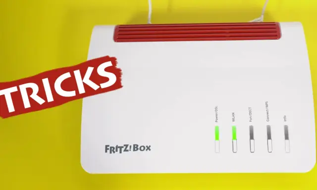 FRITZ!Box mit roten "TRICKS"-Aufkleber. Nützliche FRITZ!Box Tipps für dein Heimnetzwerk.