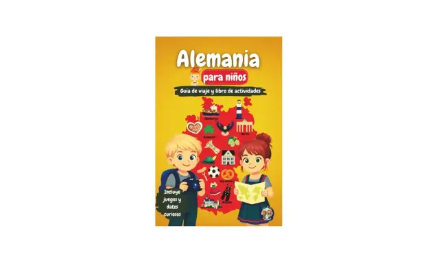 Un libro ilustrado sobre Alemania para niños, con un mapa y dibujos de atracciones. ¡Una aventura divertida para explorar Alemania con niños!