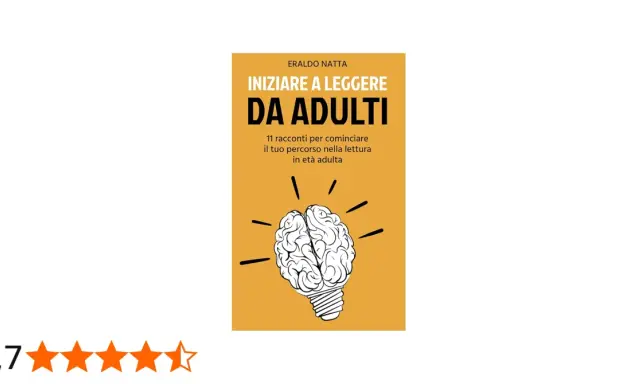 Copertina del libro "Iniziare a leggere da adulti" di Eraldo Natta, con un cervello stilizzato a forma di lampadina. Ideale per chi cerca libri per iniziare a leggere da adulti.