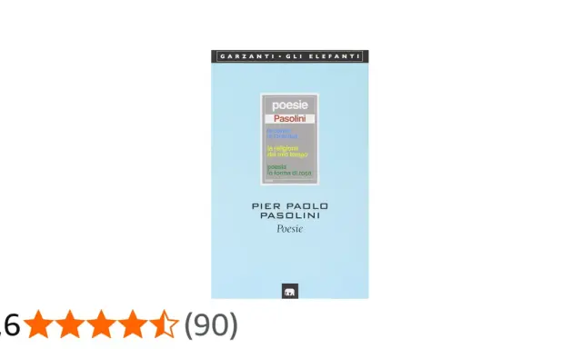 Copertina di "Poesie" di Pier Paolo Pasolini, con titoli come "Le ceneri di Gramsci" e "La religione del mio tempo".