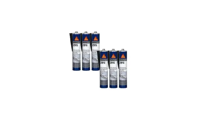 Six tubes de Sikaflex 291i marine, un mastic-colle essentiel pour les travaux nautiques, prêts à l'emploi.