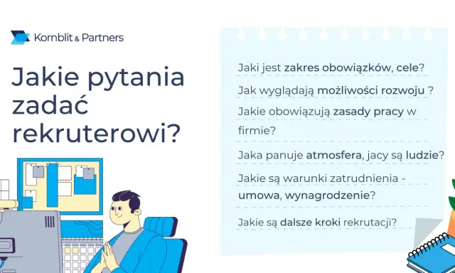 Lista pytań, jakie pytania zadać na rozmowie kwalifikacyjnej, by dowiedzieć się o obowiązkach, rozwoju, atmosferze i warunkach zatrudnienia.