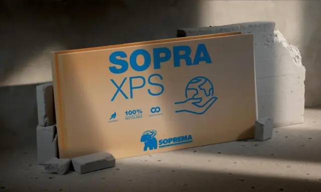 Plaque de polystyrène extrudé SOPRA XPS, 100% recyclable, soutenant l'économie circulaire.