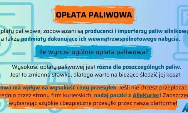 Opłata paliwowa wpływa na ceny przesyłek. Z AlleKurier oszczędzasz nawet 70%, nadając paczki szybko i bezpiecznie.