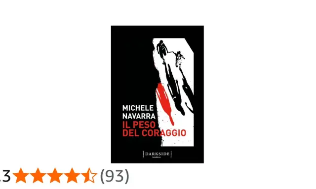 Copertina del libro "Il Peso del Coraggio" di Michele Navarra. Un'ombra rossa si allunga su due figure in cammino.