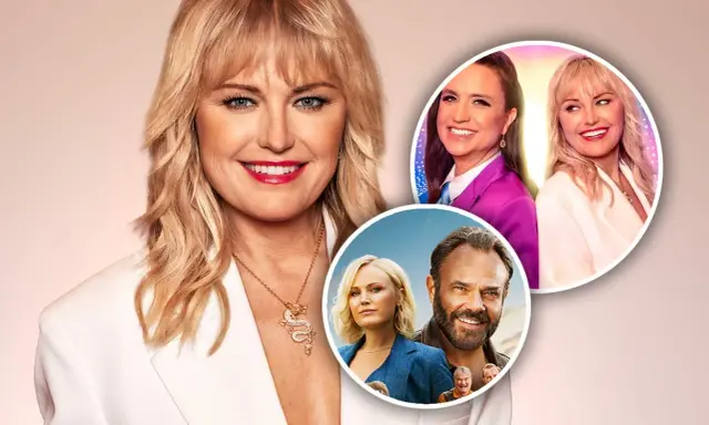 Malin Åkerman i flera roller, inklusive en scen från en film med henne och en annan skådespelare.