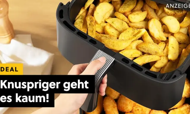 Knusprige Kartoffelspalten aus dem Airfryer. So einfach funktioniert ein Airfryer für leckere Snacks.