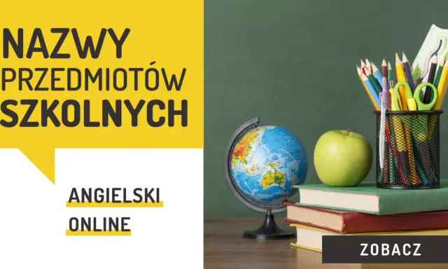 Nazwy przedmiotów szkolnych po angielsku: globus, jabłko, książki, kredki, nożyczki. Angielski online.