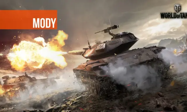 Mody do World of Tanks: czołg strzela, wybuchy i dym na polu bitwy.