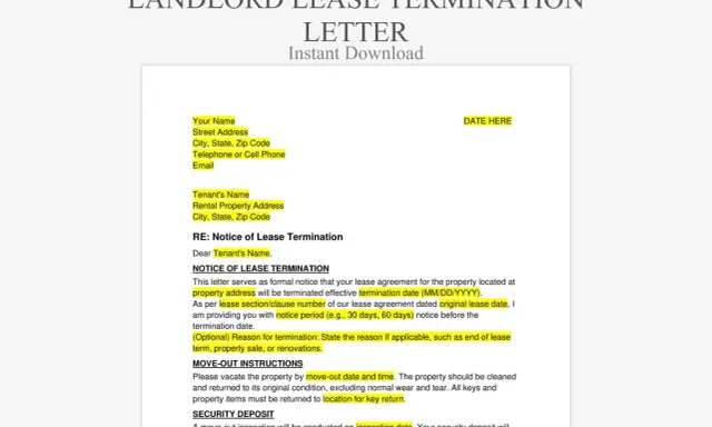 Plantilla de modelo rescisión contrato alquiler word gratis. Documento para notificar fin de arrendamiento, con campos para datos del arrendador, inquilino y detalles de la propiedad.