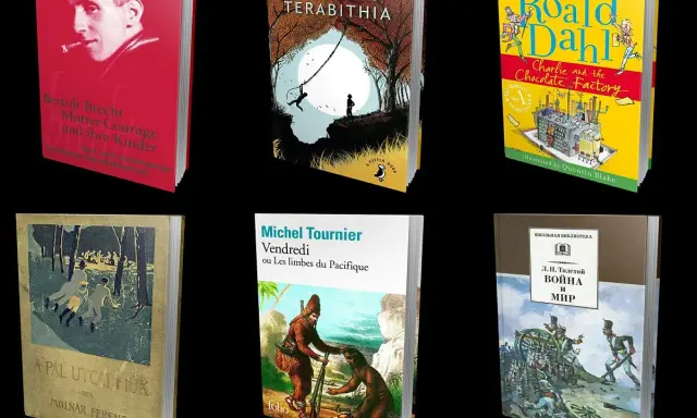 Książki z gwiazdką: "Mutter Courage" Brechta, "Charlie i fabryka czekolady" Dahla, "Wojna i pokój" Tołstoja i inne klasyki.