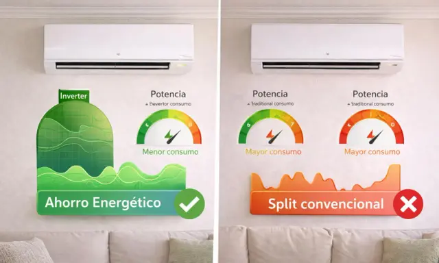 Comparativa de aire acondicionado: Inverter vs. Split convencional. Descubre qué significa invertir en aire acondicionado para un menor consumo y ahorro energético.