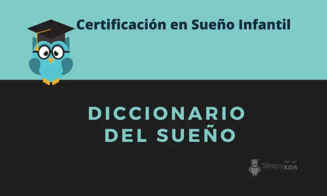 Certificación en Sueño Infantil: Diccionario del Sueño. Un búho sabio con birrete y gafas te da la bienvenida a este curso.