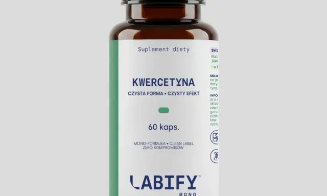 Butelka suplementu diety z kwercetyną, 60 kapsułek.