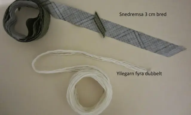 Snedremsa 3 cm bred och ett garnnystan för att sy passpoal.