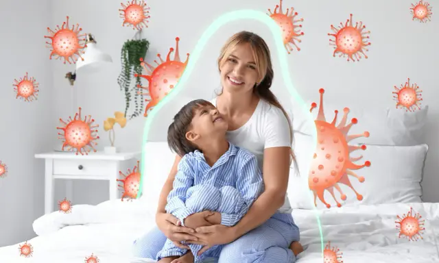 Mama tuli dziecko, które kaszle tylko w nocy. Wokół nich wirusy, ale chroni je zielona bariera.