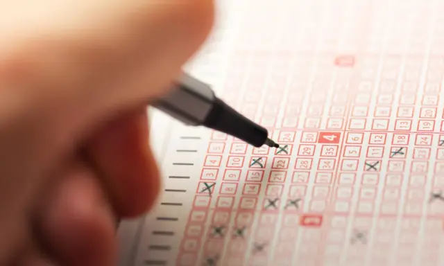 Ręka zaznacza liczby na kuponie lotto. Czy to będą szczęśliwe liczby dla byka w lotto?