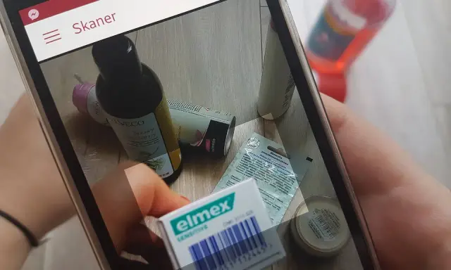 Skaner na telefonie pokazuje kosmetyki. Czy sk store jest legit? Sprawdzam skład pasty do zębów Elmex.