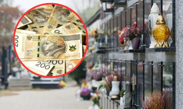 Pieniądze na nagrobkach, symbolizujące koszty pogrzebu, od kiedy wzrośnie zasiłek pogrzebowy.