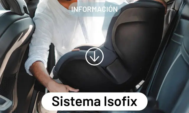 Hombre instalando silla infantil en coche. Aprende qué es el sistema Isofix activa o pasiva para mayor seguridad.