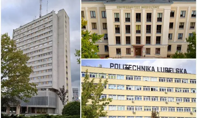 Lublin uczelnie: Uniwersytet Medyczny i Politechnika Lubelska, a także wysoki budynek UMCS.