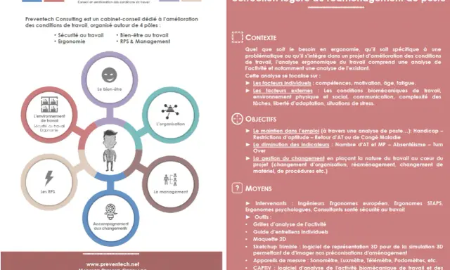 Schéma illustrant une analyse ergonomique d'un poste de travail, centrée sur l'individu et ses interactions avec l'environnement, l'organisation et le management.