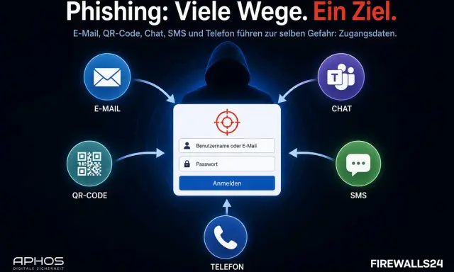 Schutz vor **Smishing und Phishing**: E-Mail, QR-Code, Chat, SMS und Telefon sind Wege für Cyberkriminelle, an Ihre Zugangsdaten zu gelangen. Ein Ziel: Ihre Daten.