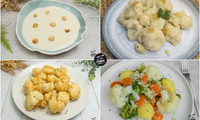 Cuatro deliciosas recetas con coliflor: crema, rebozada, frita y al vapor con verduras. ¡Un mundo de sabor!