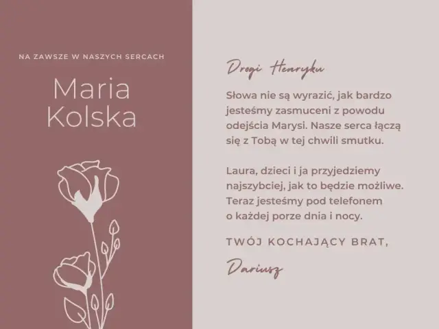 Na pogrzebie Marysi, Dariusz pisze do Henryka: "Słowa nie są wyrazić, jak bardzo jesteśmy zasmuceni z powodu odejścia Marysi.