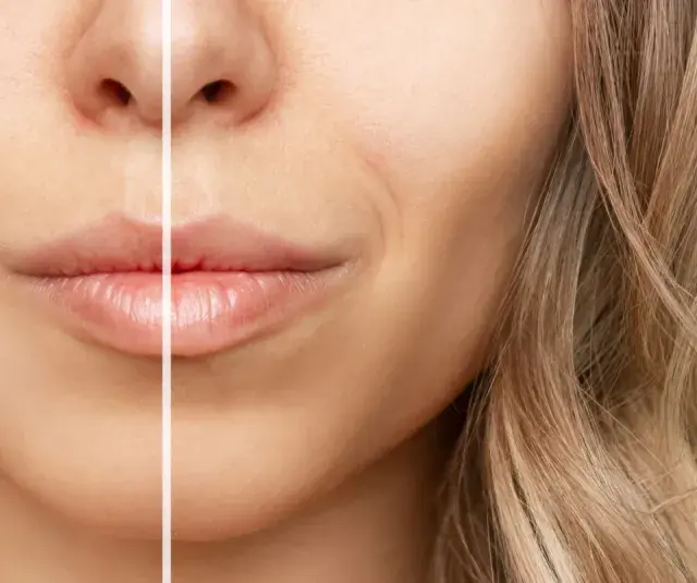 Przed i po zabiegu buccal fat removal: subtelne wygładzenie policzków, podkreślenie rysów twarzy.