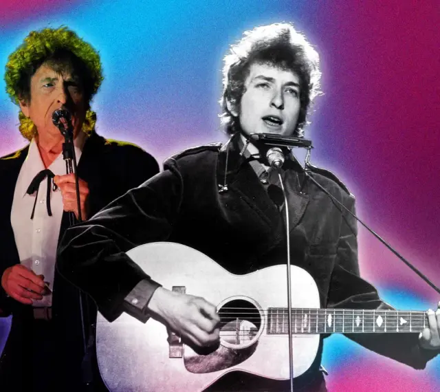 Bob Dylan, icône de la musique, joue de la guitare et de l'harmonica. Ses albums légendaires ont marqué l'histoire.