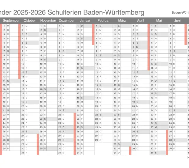 Schulferien Baden-Württemberg 2025-2026: Kalender mit Feiertagen und Ferienterminen für Ihren nächsten Urlaub.