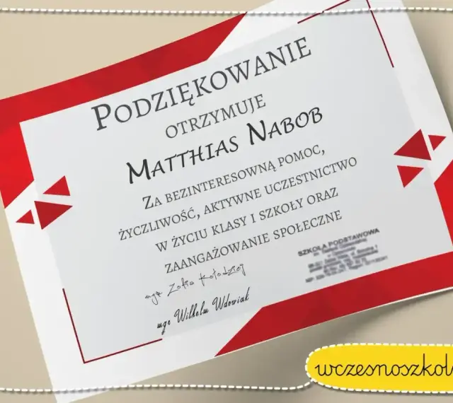 List pochwalny dla nauczyciela od rodziców wzór. Podziękowanie dla Matthiasa Nabob za pomoc, życzliwość i zaangażowanie.