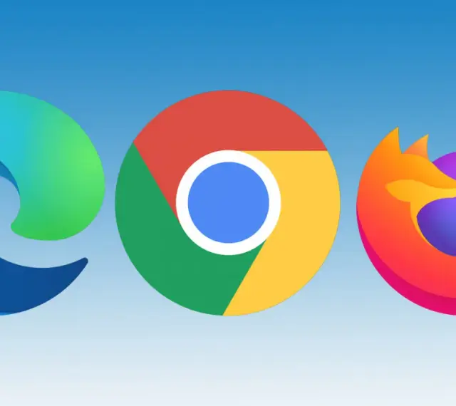 Trzy ikony przeglądarek: Edge, Chrome i Firefox. Każdy **explorer** oferuje unikalną podróż po internecie.
