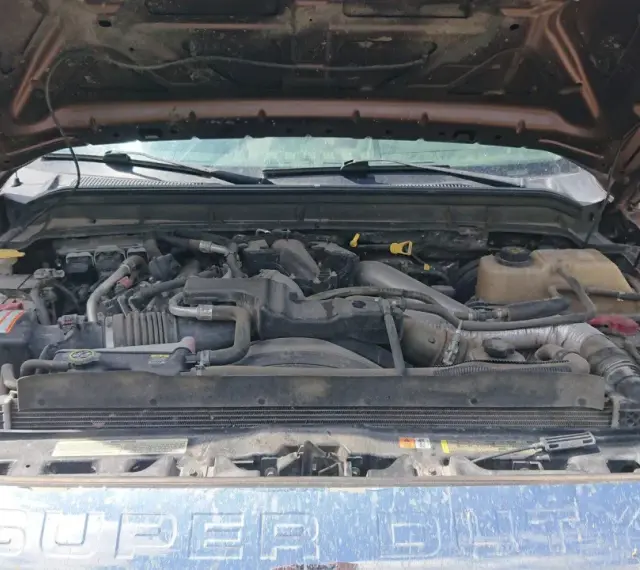 Silnik Ford F250 Super Duty. Otwarta maska odsłania skomplikowany układ silnika, gotowy do pracy.