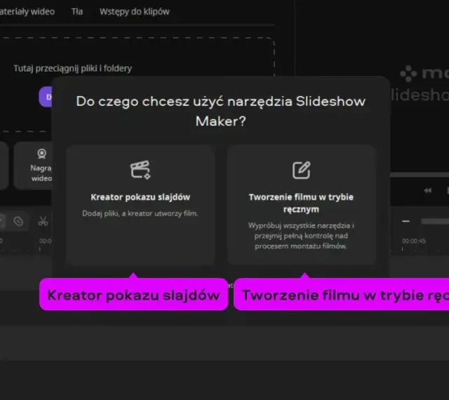 Wybierz "Kreator pokazu slajdów" lub tryb ręczny w Movavi Slideshow Maker.