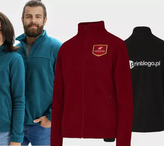 Para idealna do pracy: damski i męski polar z logo firmy. Dostępne w różnych kolorach, idealne na chłodne dni.