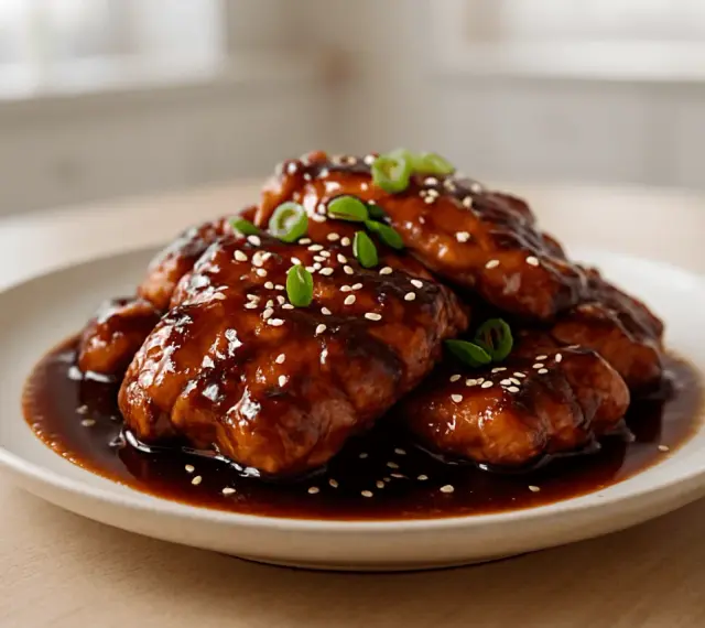 Pyszne kawałki kurczaka w sosie teriyaki, posypane sezamem i szczypiorkiem. Idealne do domowego sos teriyaki przepis.
