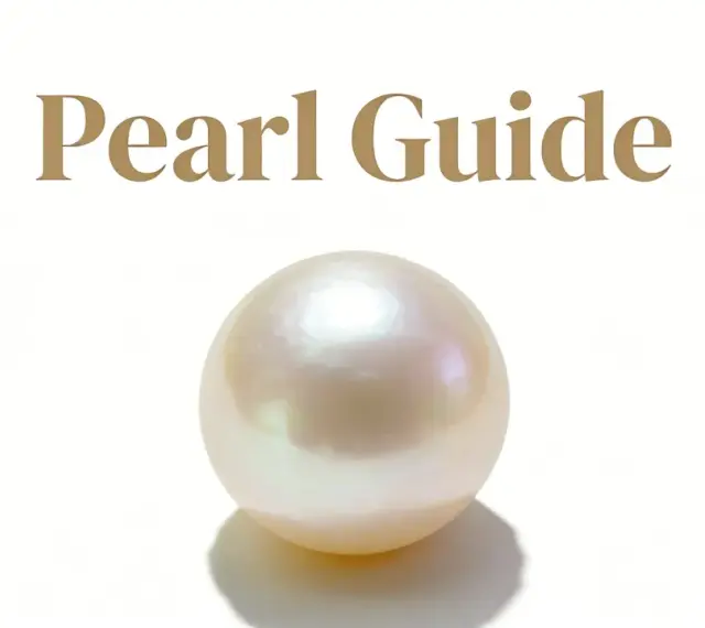 A single, lustrous pearl sits on a white background, with "Pearl Guide" text above. Is a pearl a jewel? This image suggests yes.